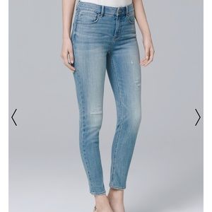 WHBM High Rise Deconstructed Skinny Crop Jeans